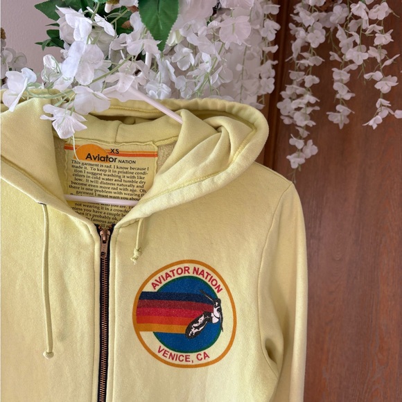 Aviator Nation Light Lime Green Zip Hoodie with Rainbow Logo Venice CA 🌊 🌈 - Picture 3 of 7